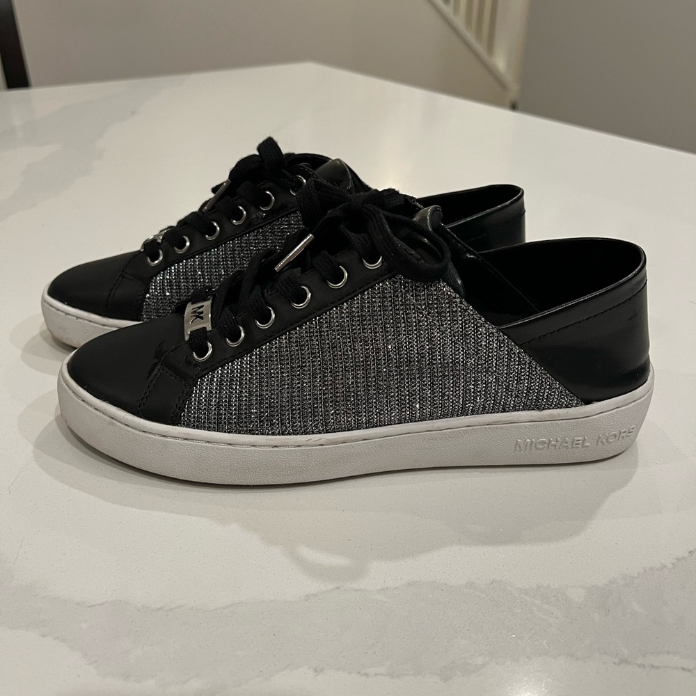 Michael Kors Bailee Sneakers with Black and Sparkly Silver Mesh Women’s 7.5